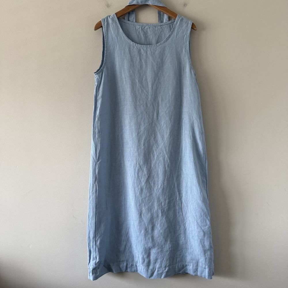 Len Ok Linen Midi Dress Small Belt Minimalist Beach Normcore Simple Basic Artsy